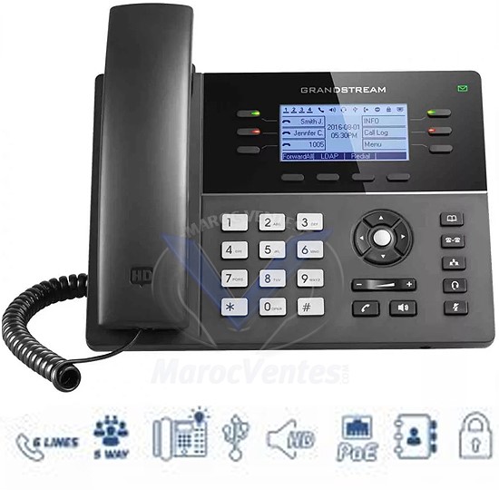 Téléphone IP 3 Comptes SIP WiFi Intégré Audio HD PoE 2x Ethernet et 1x USB GXP1760W